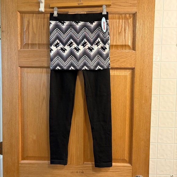 Jixi Jeans Fleece Leggings w/ Over Skirt Yoga Running Woman’s XS 26x26 4-6 Black - Picture 1 of 4